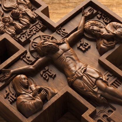 Hand Carved Cross No 3 | Wood Byzantine Greek Christian Wall Art Cretan Holy Carvings
