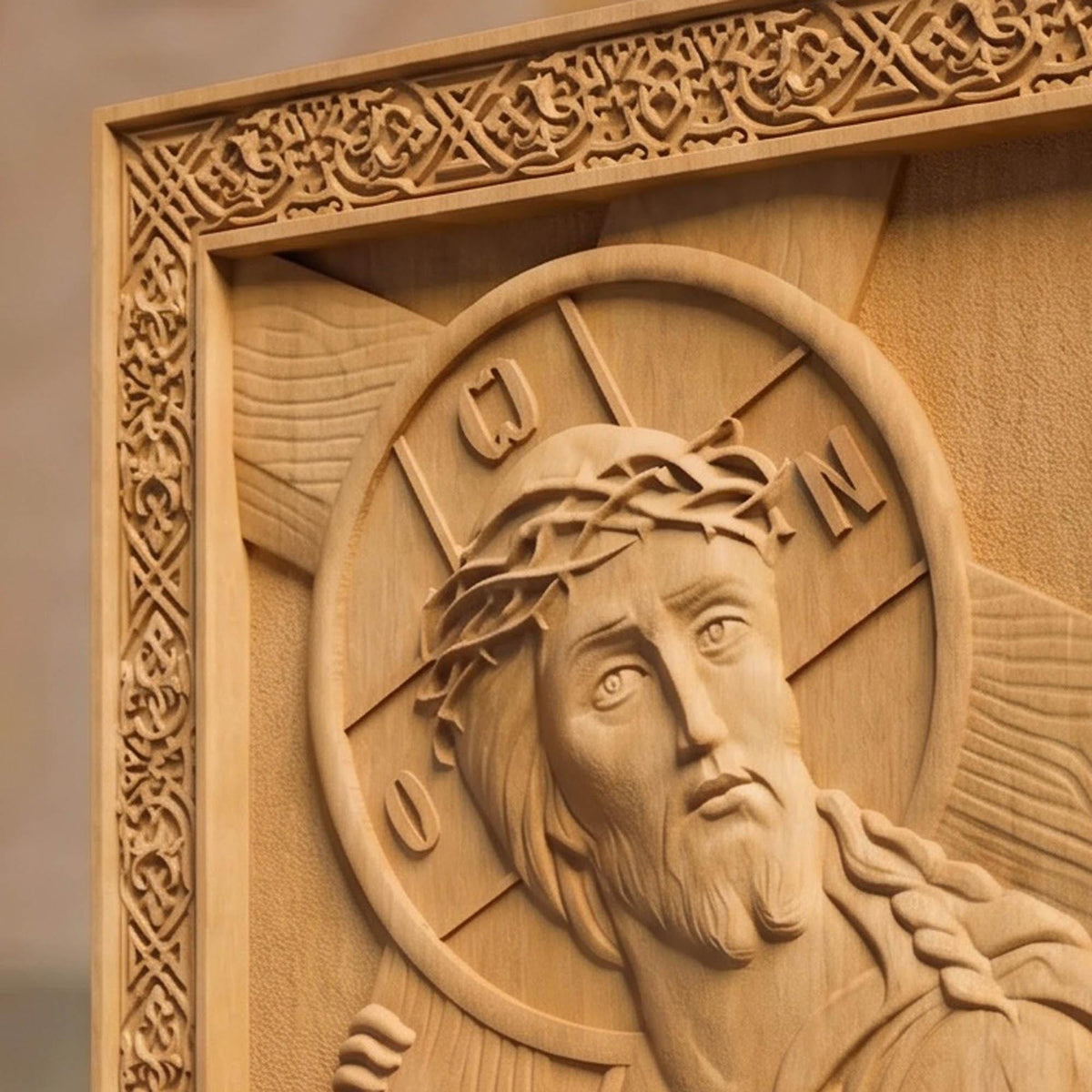 Jesus Christ Ascent to Golgotha Wooden Carved Handmade Christian Icon Right Side Natural Wood Color Cretan Holy Carvings
