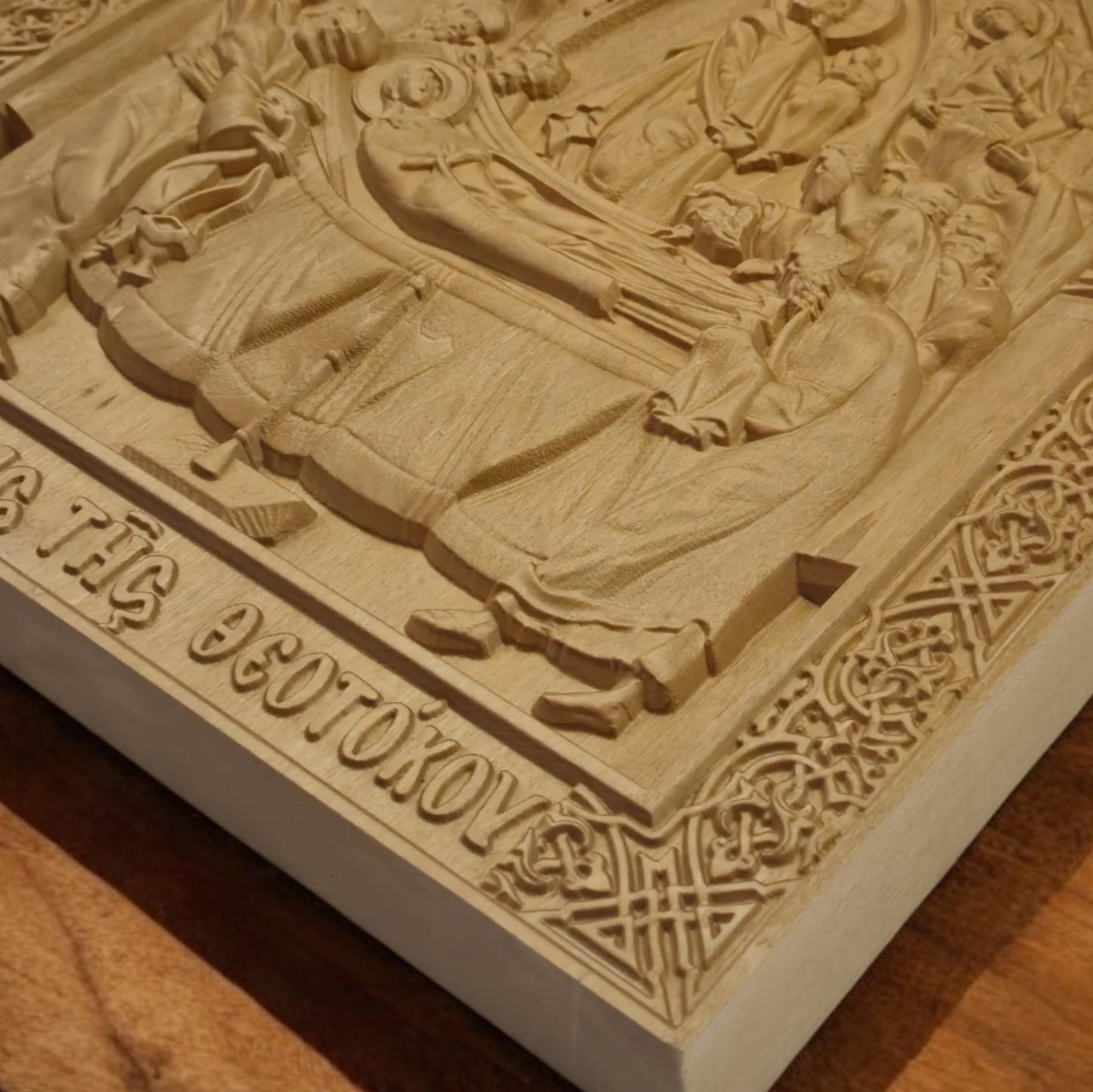 Dormition of the Mother of God Wooden Carved Handcrafted Christian Religious Icon. Byzantine Home Wall Art Decor Gift. Orthodox Greek Woodcarving Sculpture.