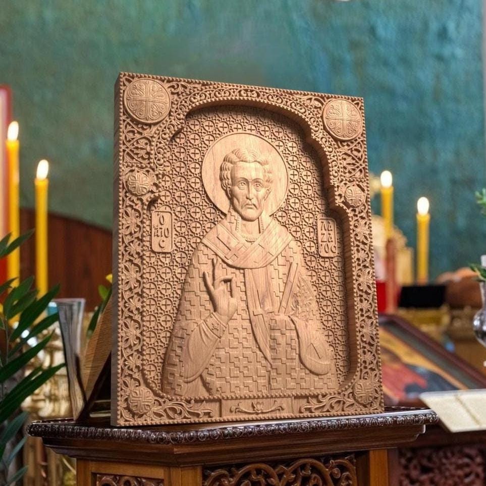 Saint Lazarus Wooden Carved Handcrafted Christian Religious Icon. Byzantine Home Wall Art Decor Gift. Orthodox Greek Woodcarving Sculpture.