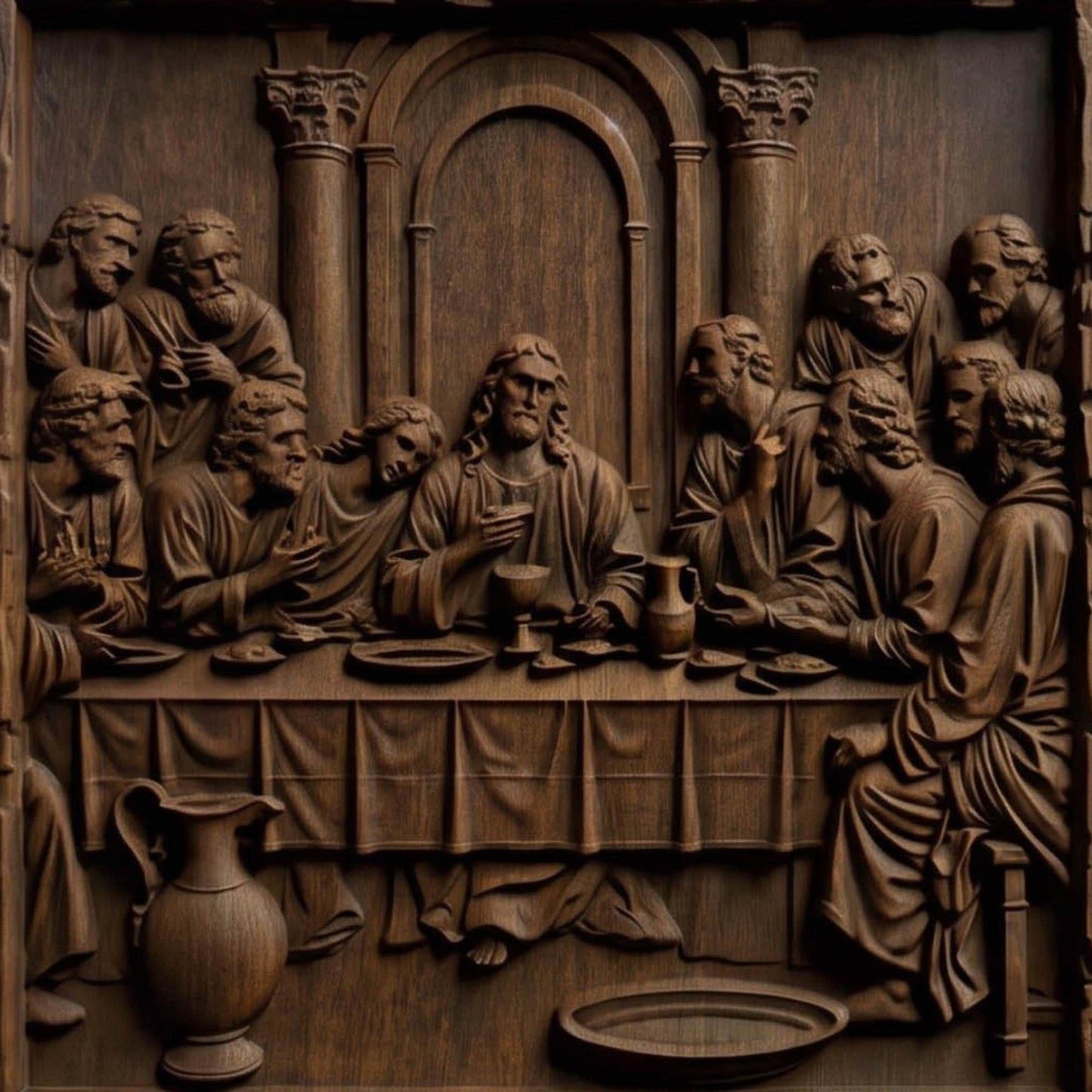 The Last Supper 6 Wooden Carved Handmade Christian Icon  Byzantine Greek Orthodox Home Decor Cretan Holy Carvings