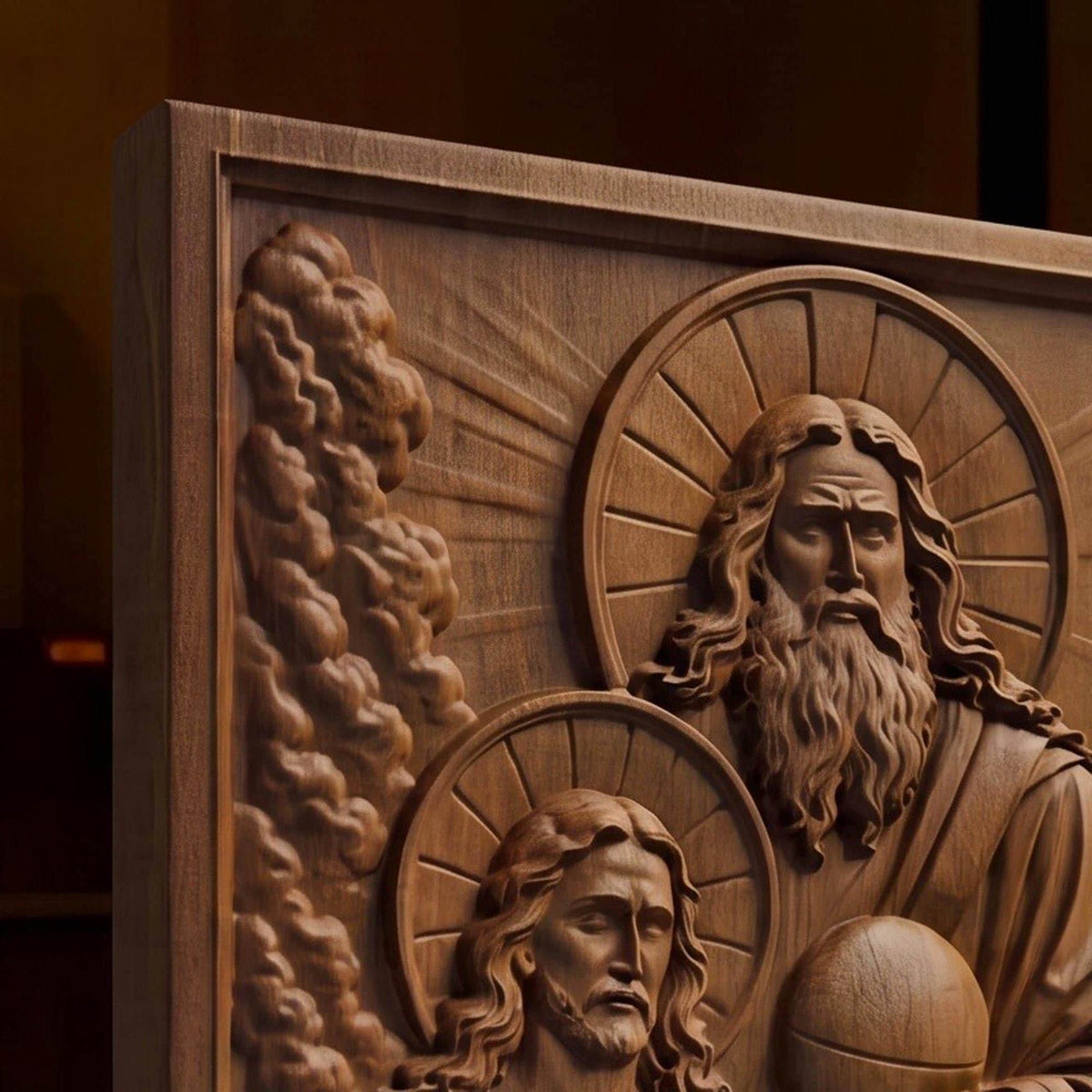 Holy Trinity Wooden Carved Handmade Christian Icon  Byzantine Greek Orthodox Home Decor Cretan Holy Carvings