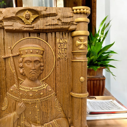 Saint Constantine Wooden Carved Handcrafted Christian Religious Icon. Byzantine Home Wall Art Decor Gift. Orthodox Greek Woodcarving Sculpture.