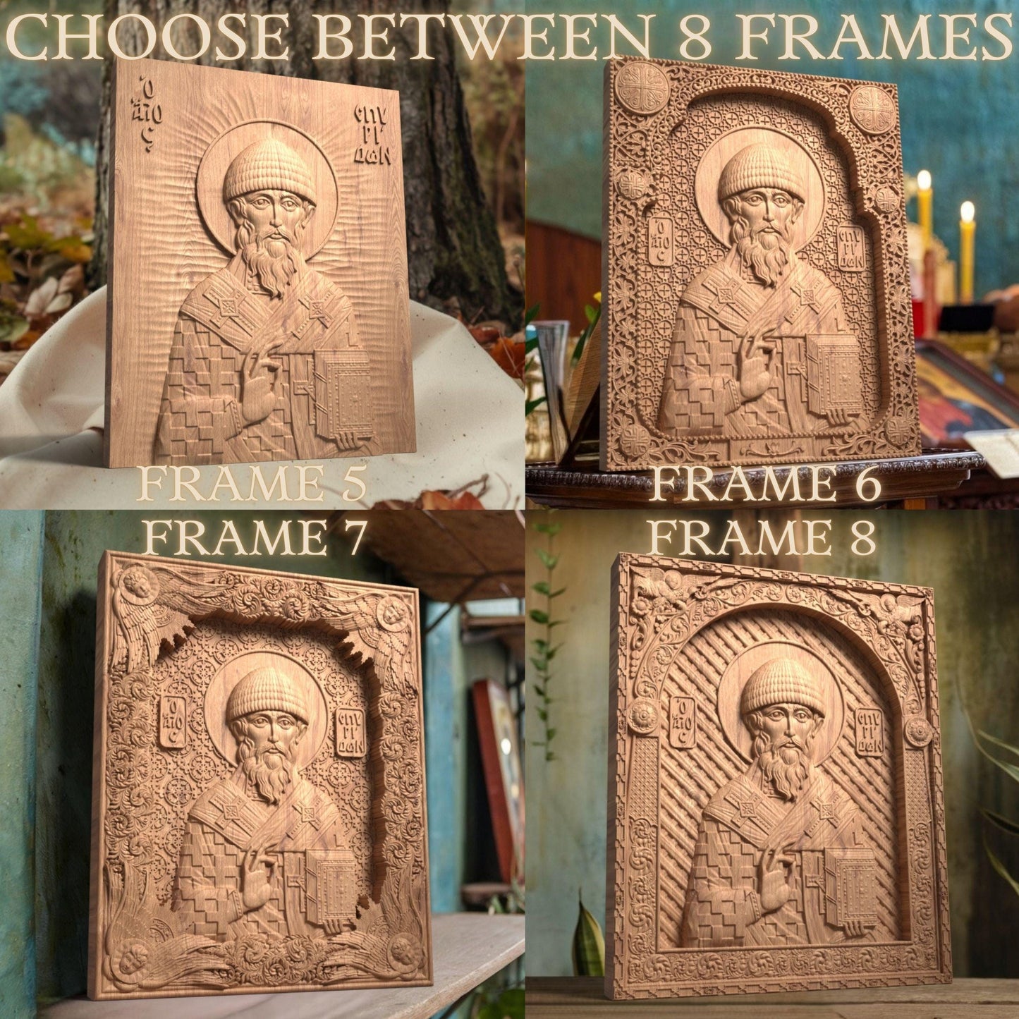 Saint Spyridon Wooden Carved Handcrafted Christian Religious Icon. Byzantine Home Wall Art Decor Gift. Orthodox Greek Woodcarving Sculpture.