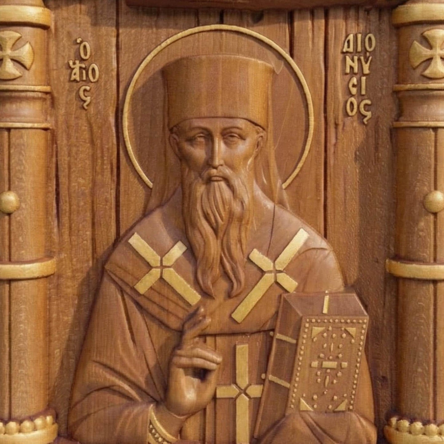 Saint Dionysios of Zakynthos Wooden Carved Handmade Christian Icon. Byzantine Greek Orthodox Home Decor.