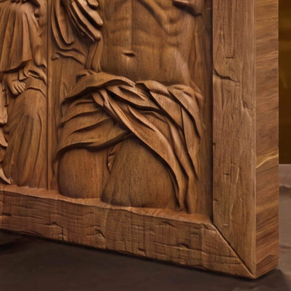 Jesus and Mother Mary Wooden Carved Handmade Christian Icon  Byzantine Greek Orthodox Home Decor Cretan Holy Carvings