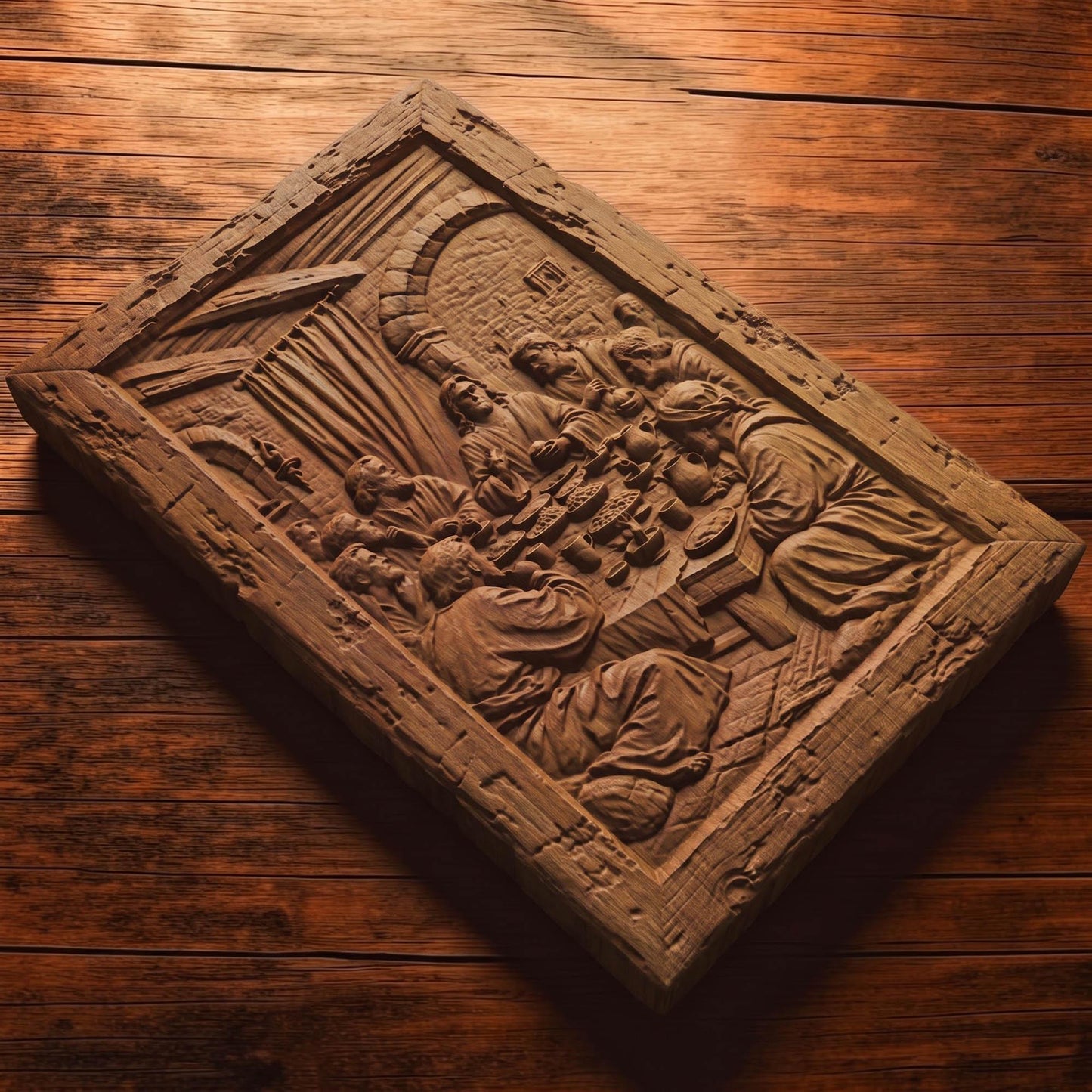 The Last Supper Wooden Carved Handmade Christian Icon  Byzantine Greek Orthodox Home Decor Cretan Holy Carvings