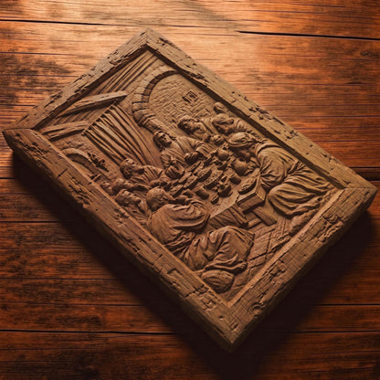 The Last Supper Wooden Carved Handmade Christian Icon  Byzantine Greek Orthodox Home Decor Cretan Holy Carvings