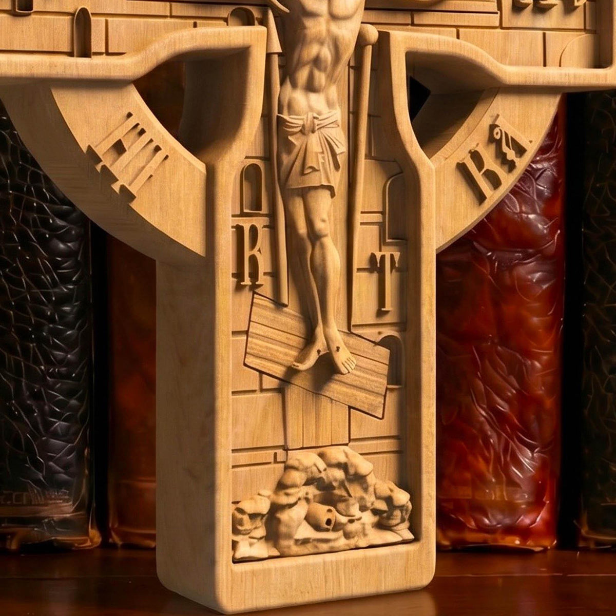 Hand Carved Cross No 16 | Wood Byzantine Greek Christian Wall Art