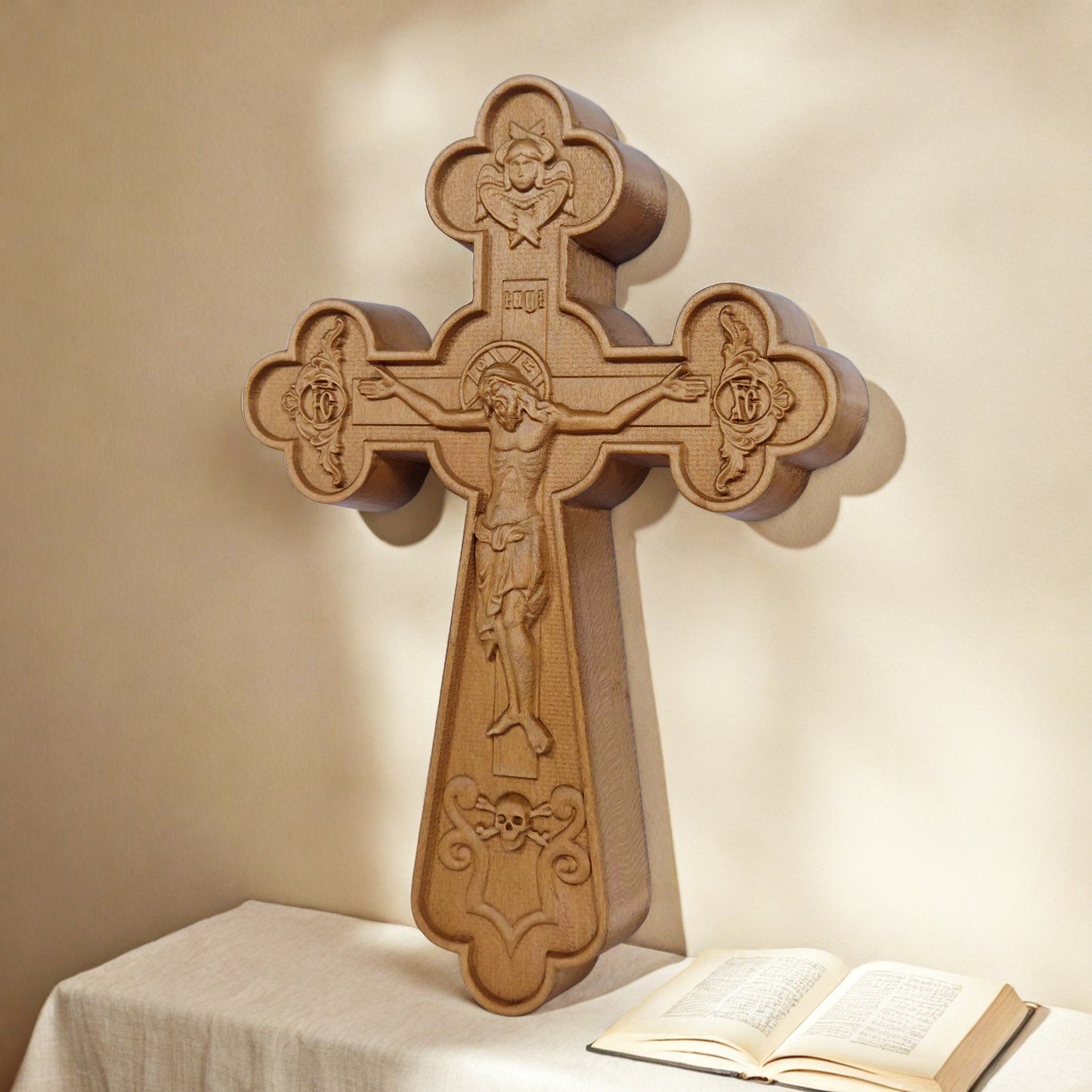 Wooden Carved Handmade Christian Cross No2. Byzantine Greek Orthodox Home Art Decor.
