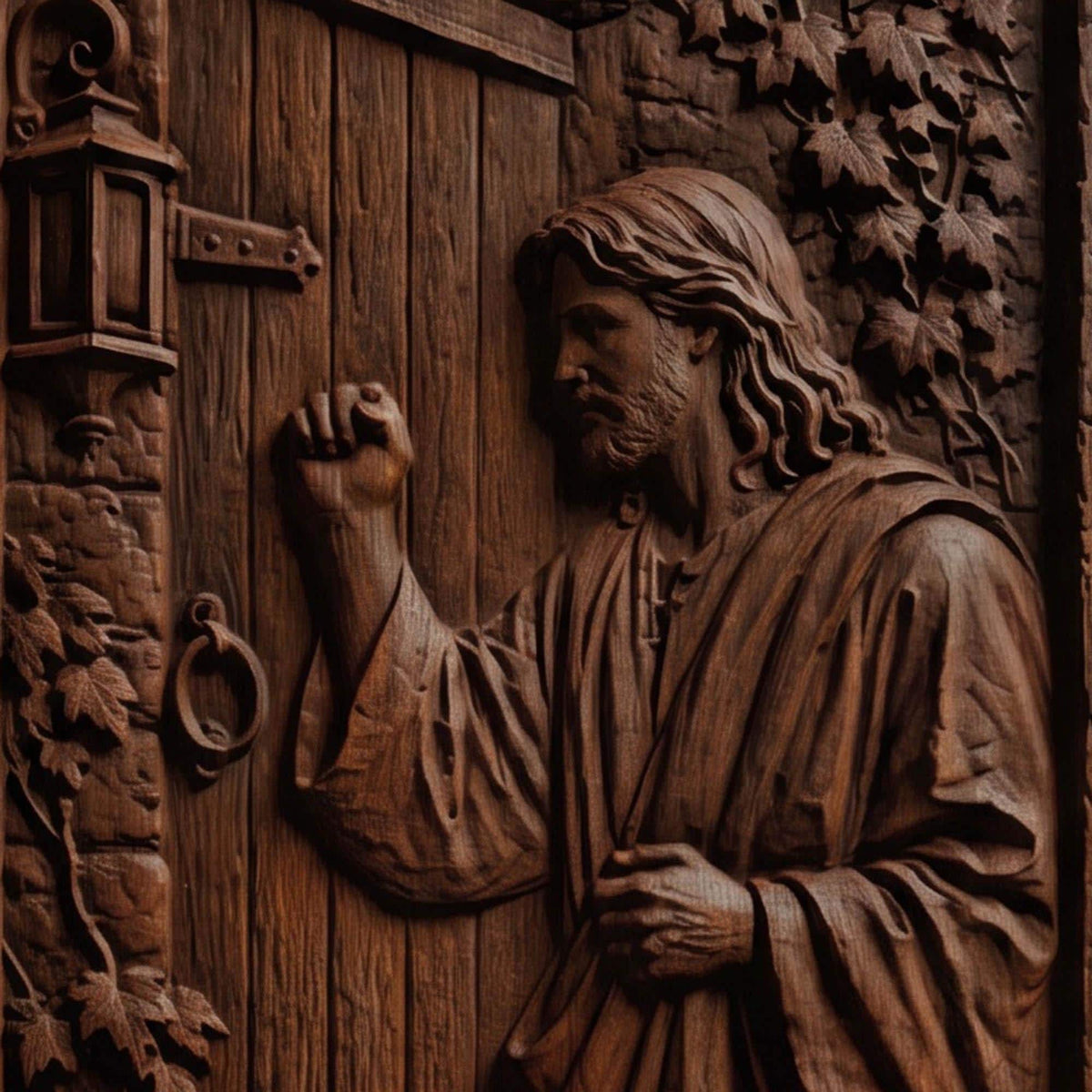 Jesus Christ Stands at the Door and Knocks Wooden Carved Handmade Christian Icon  Byzantine Greek Orthodox Home Decor Cretan Holy Carvings