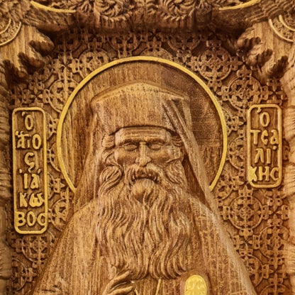 Saint Iakovos Tsalikis Wooden Carved Handmade Christian Icon. Byzantine Greek Orthodox Home Art Decor.