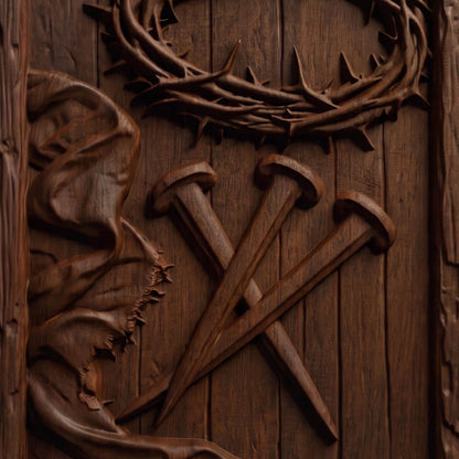 Iron Nails and Crown of Thorns Wooden Carved Handmade Christian Icon  Byzantine Greek Orthodox Home Decor Cretan Holy Carvings