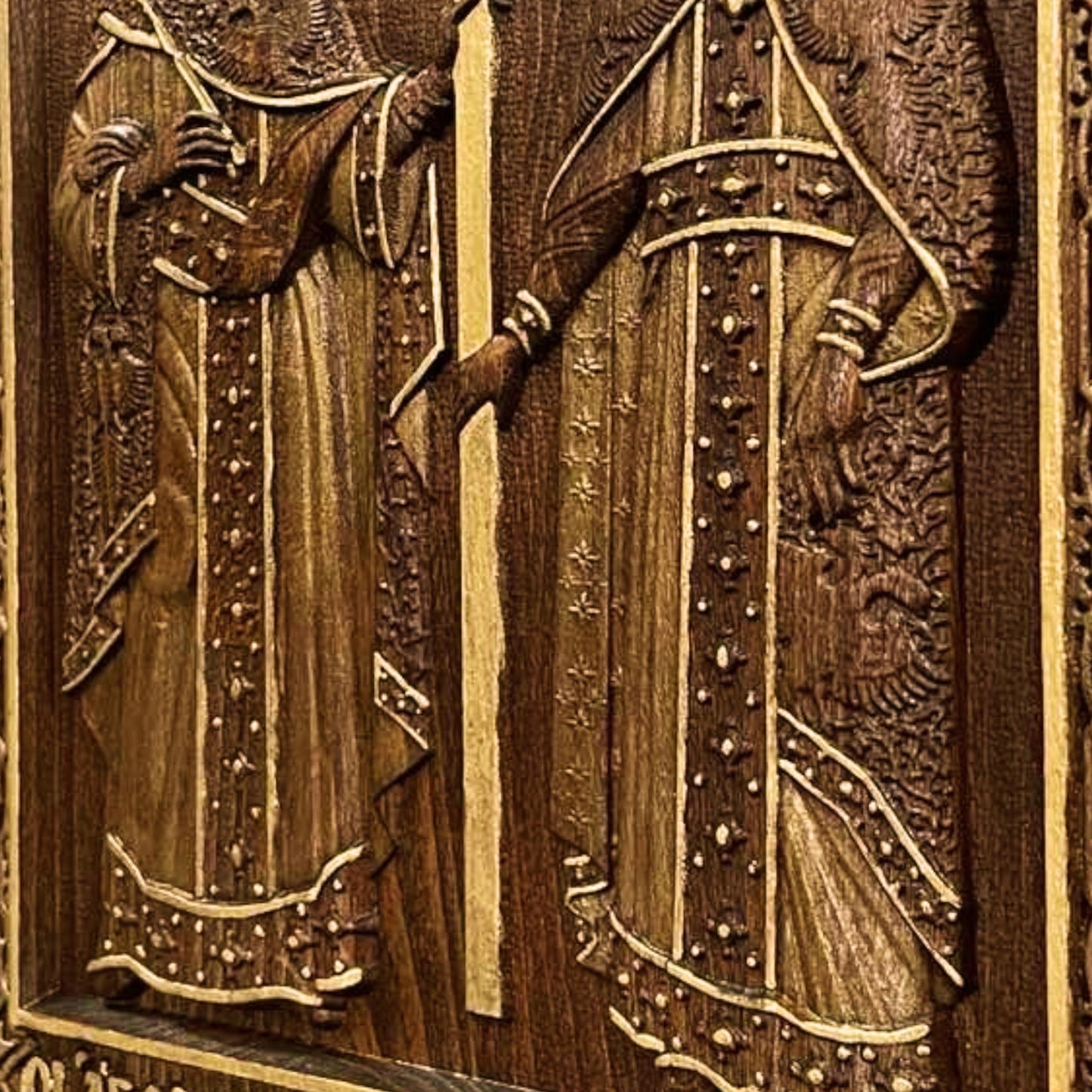 Saints Constantine and Helena Wooden Carved Handcrafted Christian Religious Icon. Byzantine Home Wall Art Decor Gift. Orthodox Greek Woodcarving Sculpture.