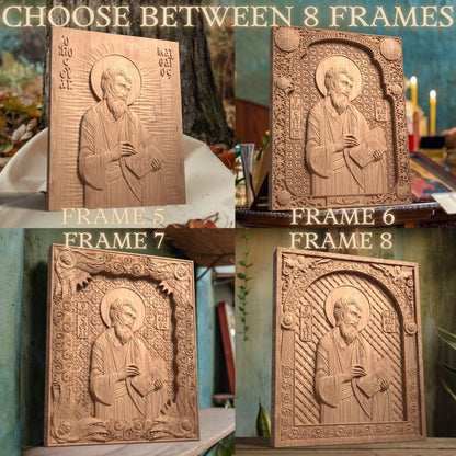 Matthew the Evangelist Wooden Carved Handmade Christian Icon. Byzantine Greek Orthodox Home Art Decor.