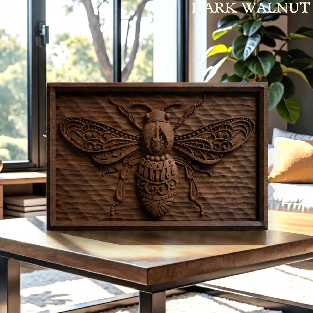 Bee Tribal Framed Bas Relief | Wooden Bee Carving | Sculptural Gift Idea