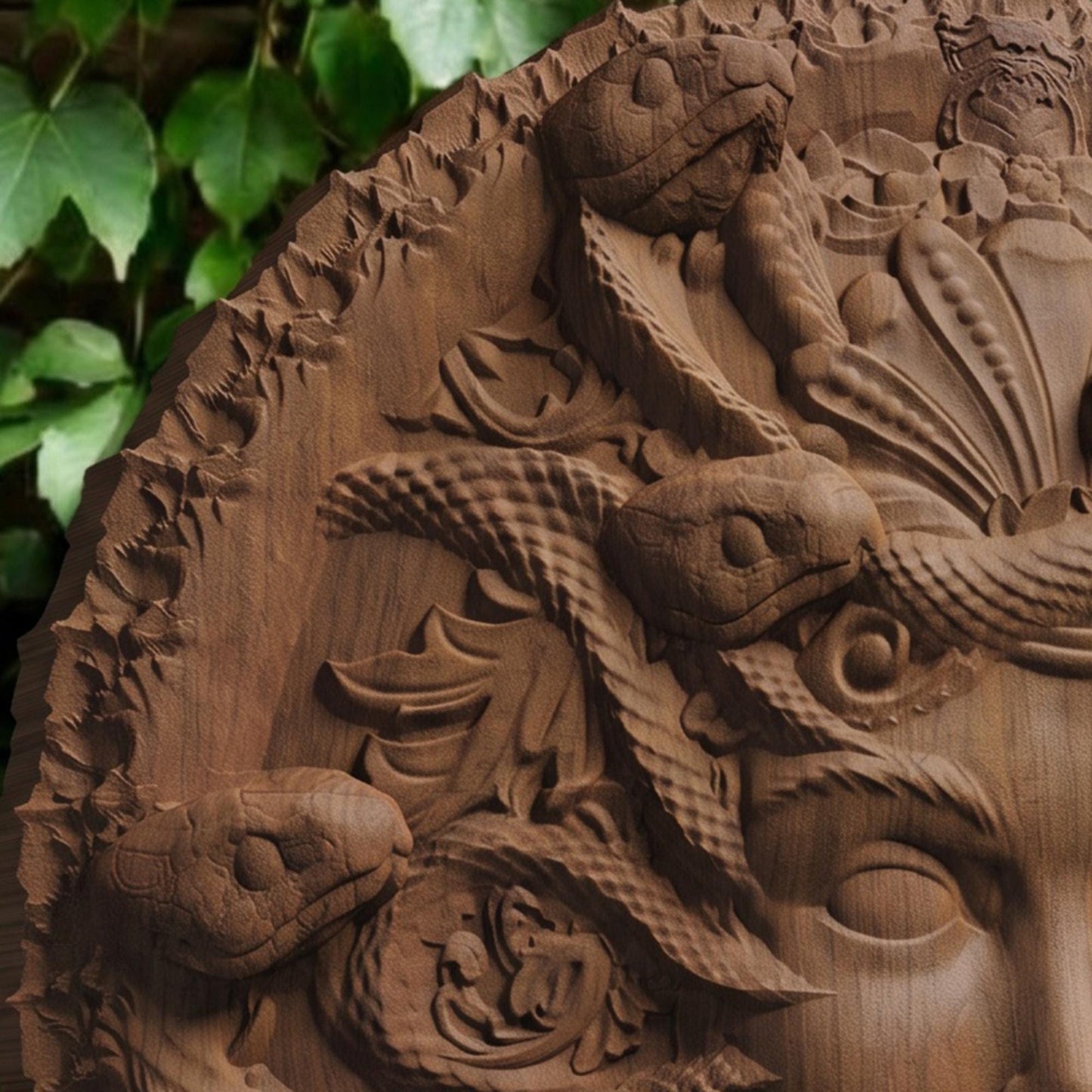 Medusa in Disk Wooden Bas Relief | Wood Panel Art | Sculptural Gift Idea