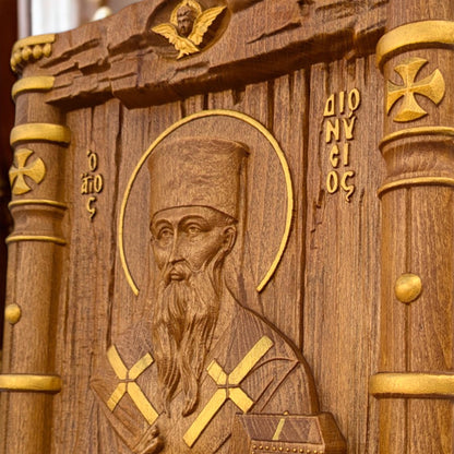 Saint Dionysios of Zakynthos Wooden Carved Handcrafted Christian Religious Icon. Byzantine Home Wall Art Decor Gift. Orthodox Greek Woodcarving Sculpture.