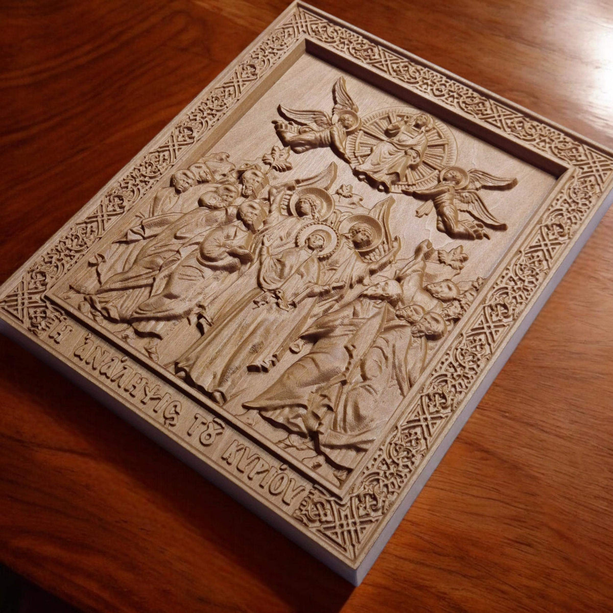 Ascension of Jesus Wooden Carved Handmade Christian Icon. Byzantine Greek Orthodox Home Art Decor.