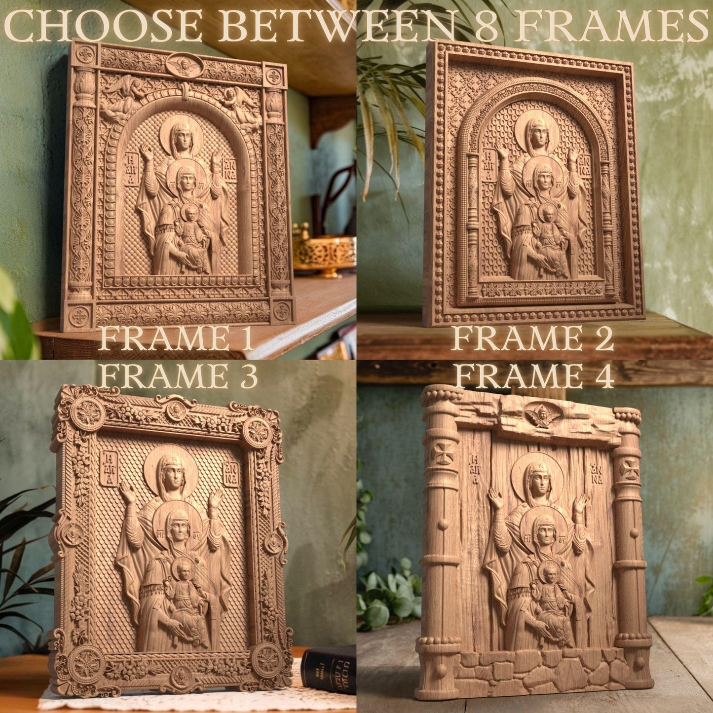 Virgin Mary St Anne and Baby Jesus Wooden Carved Handcrafted Christian Religious Icon. Byzantine Home Wall Art Decor Gift. Orthodox Greek Woodcarving Sculpture.