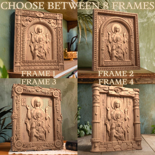 Virgin Mary St Anne and Baby Jesus Wooden Carved Handcrafted Christian Religious Icon. Byzantine Home Wall Art Decor Gift. Orthodox Greek Woodcarving Sculpture.