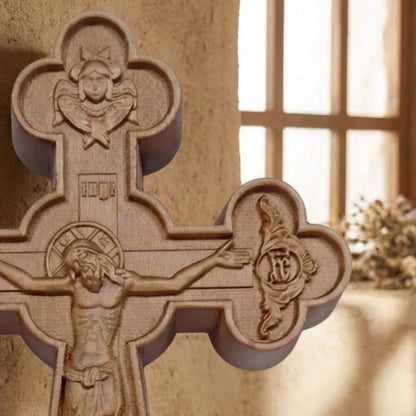 Hand Carved Cross No 2 | Wood Byzantine Greek Christian Wall Art