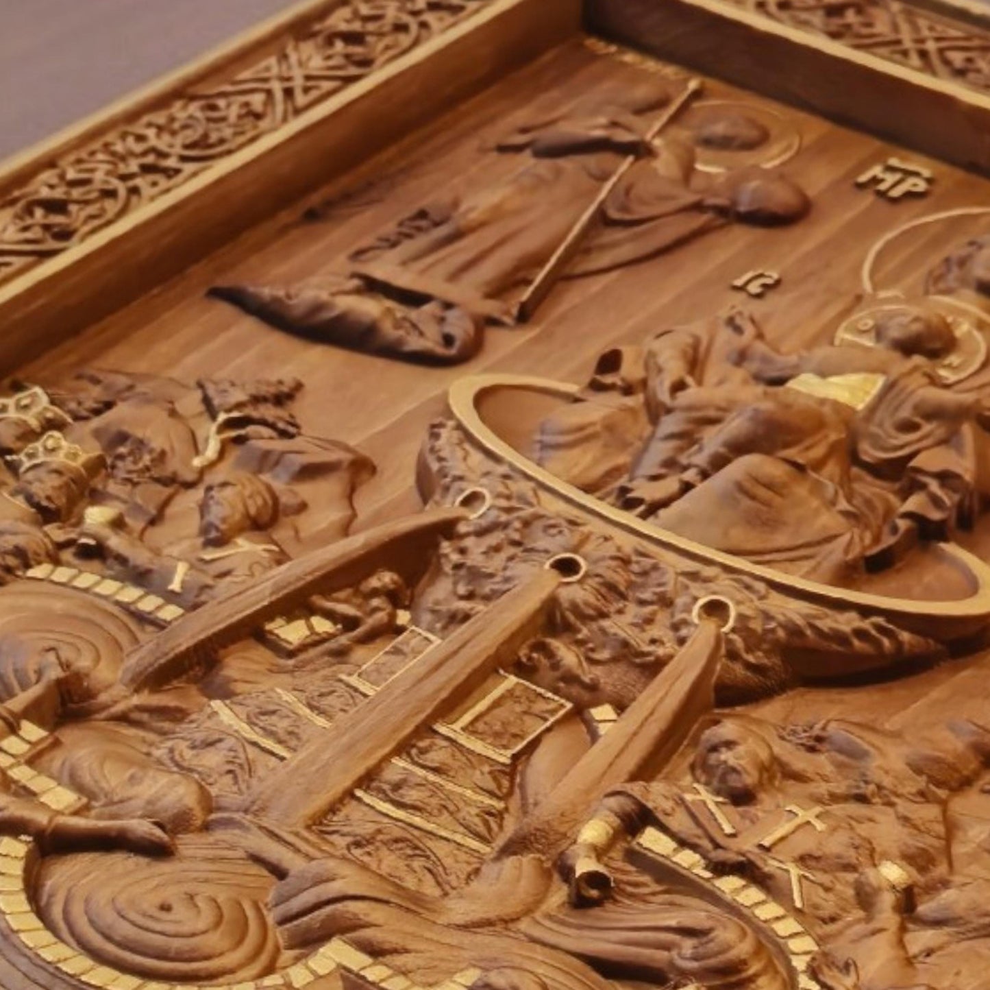 Mother of God Life-giving Spring Wooden Carved Handcrafted Christian Religious Icon. Byzantine Home Wall Art Decor Gift. Orthodox Greek Woodcarving Sculpture.