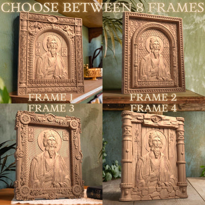 Saint Andrew the Apostle Wooden Carved Handcrafted Christian Religious Icon. Byzantine Home Wall Art Decor Gift. Orthodox Greek Woodcarving Sculpture.