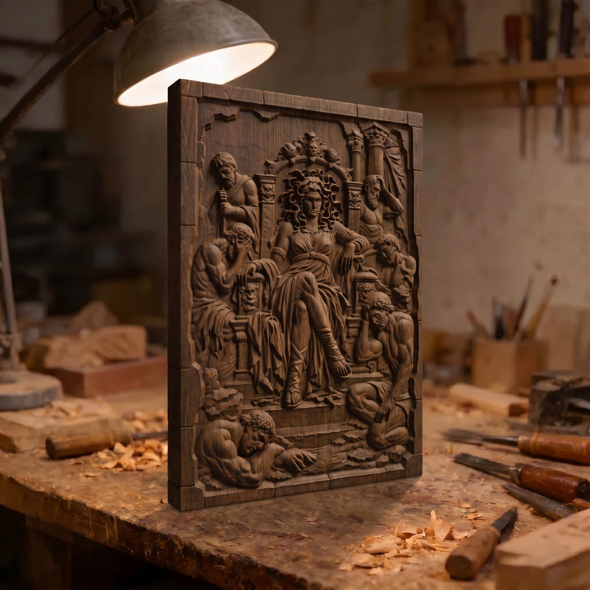 Medusa from Ancient Greek Mythology 3D Wooden Bas Relief Panel Art Sculptural Gift Idea Cretan Holy Carvings