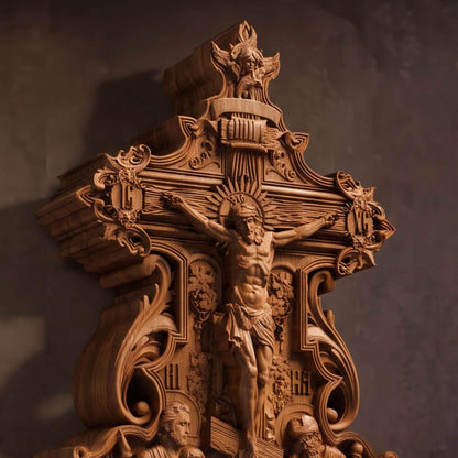 Hand Carved Cross No 12 | Wood Byzantine Greek Christian Wall Art Cretan Holy Carvings