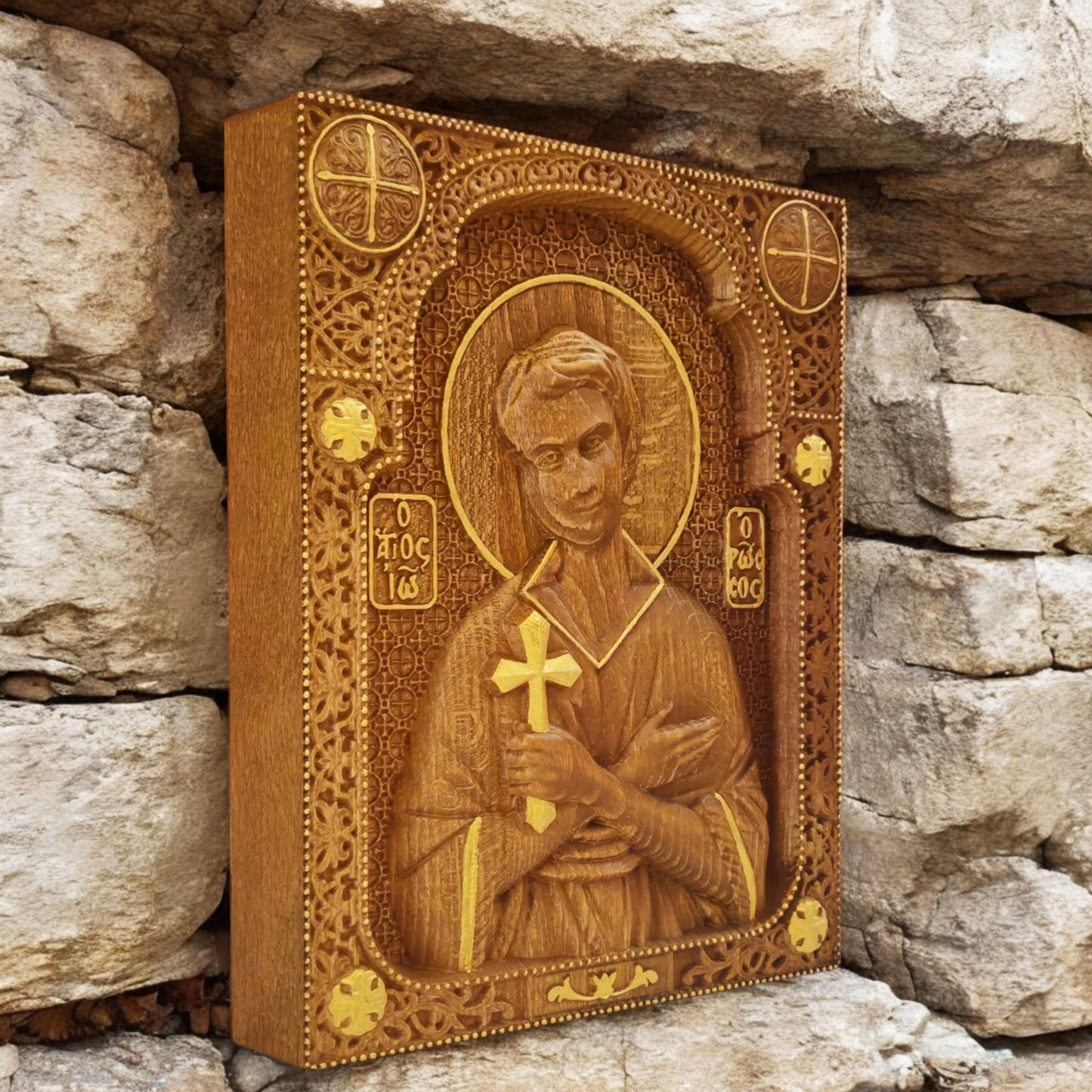 Saint John the Russian Wooden Carved Handcrafted Christian Religious Icon. Byzantine Home Wall Art Decor Gift. Orthodox Greek Woodcarving Sculpture.