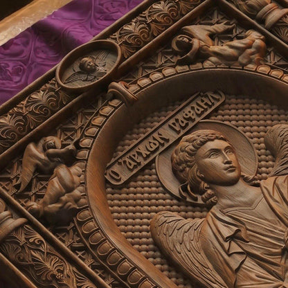 Archangel Raphael Wooden Carved Handmade Christian Icon | Byzantine Greek Orthodox Home Art Decor