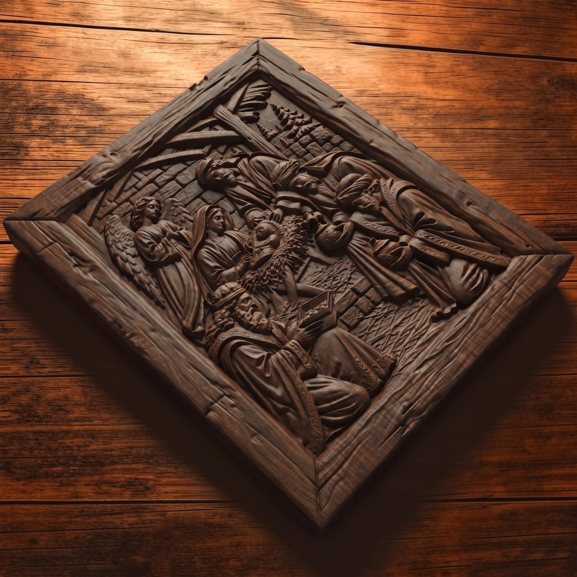 Jesus Christ and the Three Magicians Wooden Carved Handmade Christian Icon  Byzantine Greek Orthodox Home Decor Cretan Holy Carvings
