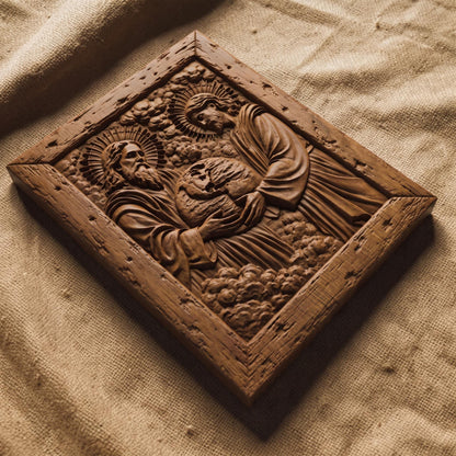 God Creating Earth Wooden Carved Handmade Christian Icon  Byzantine Greek Orthodox Home Decor Cretan Holy Carvings