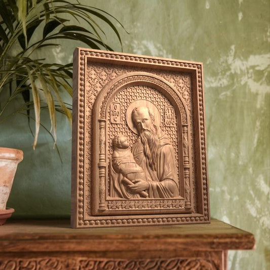 Saint Stylianos Wooden Carved Handcrafted Christian Religious Icon. Byzantine Home Wall Art Decor Gift. Orthodox Greek Woodcarving Sculpture.