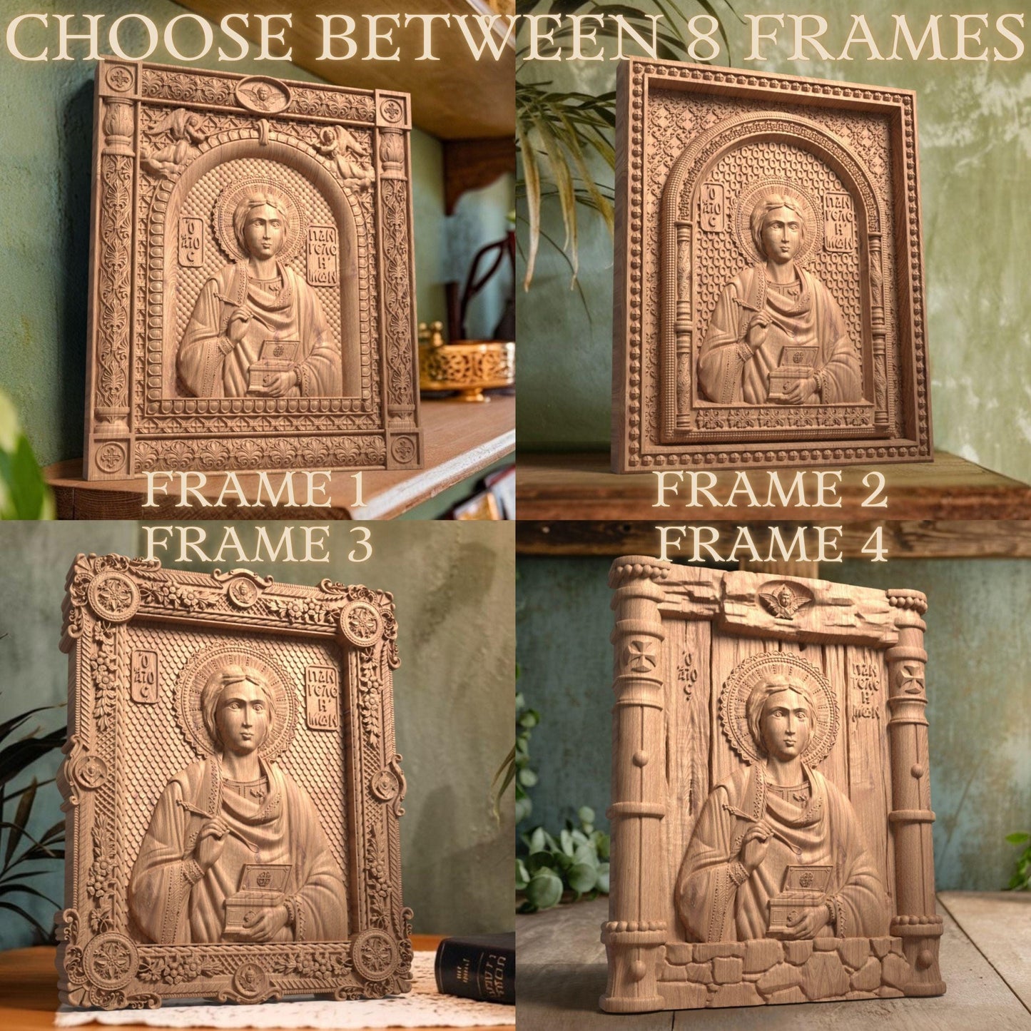 Saint Pantaleon Wooden Carved Handcrafted Christian Religious Icon. Byzantine Home Wall Art Decor Gift. Orthodox Greek Woodcarving Sculpture.