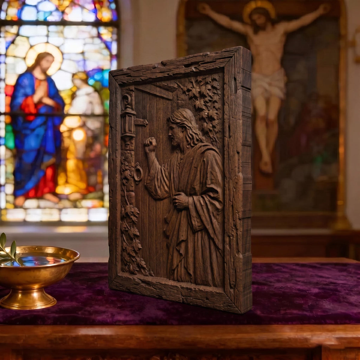Jesus Christ Stands at the Door and Knocks Wooden Carved Handmade Christian Icon  Byzantine Greek Orthodox Home Decor Cretan Holy Carvings