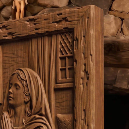 Young Girl Praying to God Wooden Carved Handmade Christian Icon  Byzantine Greek Orthodox Home Decor Cretan Holy Carvings