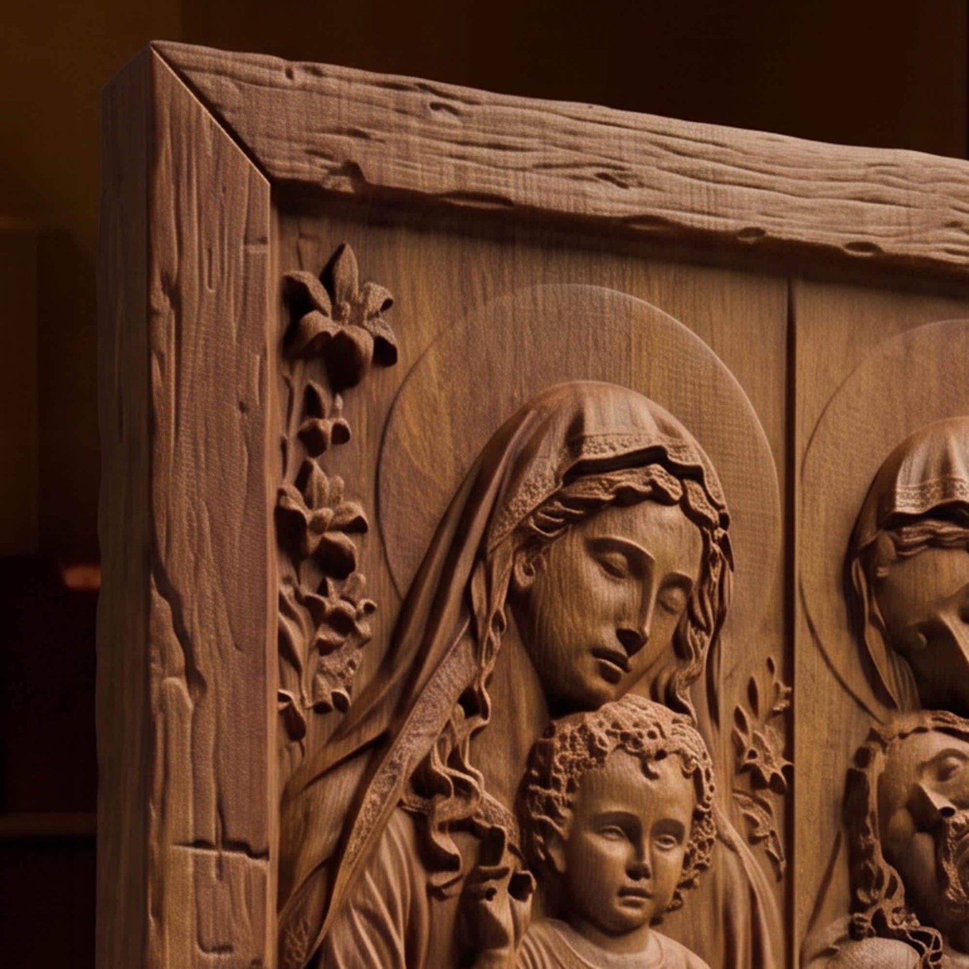 Jesus and Mother Mary Wooden Carved Handmade Christian Icon  Byzantine Greek Orthodox Home Decor Cretan Holy Carvings