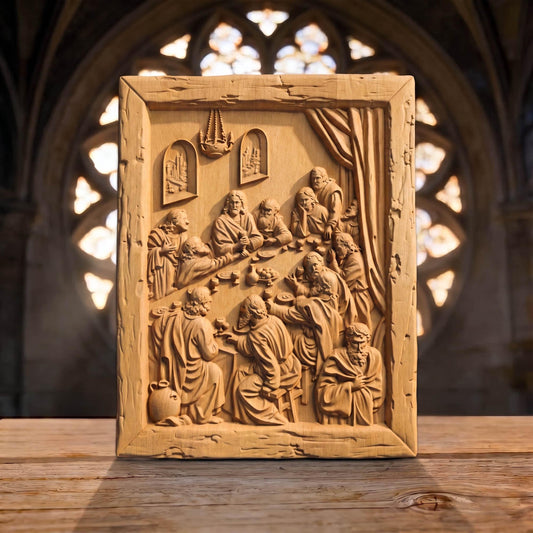 The Last Supper 5 Wooden Carved Handmade Christian Icon  Byzantine Greek Orthodox Home Decor Cretan Holy Carvings