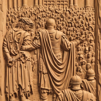 Jesus Christ in Front of the Condemning Crowd Wooden Carved Handmade Christian Icon  Byzantine Greek Orthodox Home Decor Cretan Holy Carvings