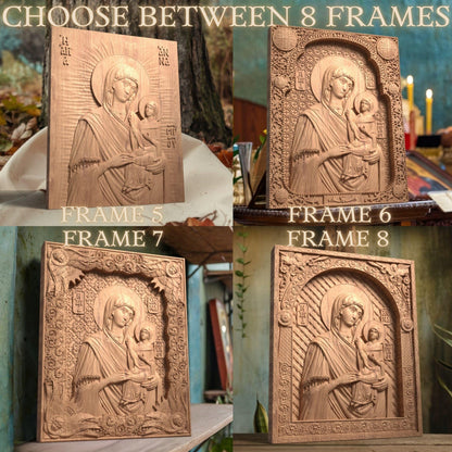 Saint Anne Mother of God Wooden Carved Handcrafted Christian Religious Icon. Byzantine Home Wall Art Decor Gift. Orthodox Greek Woodcarving Sculpture.