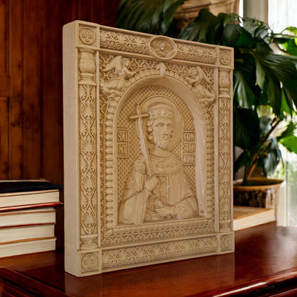 Saint Constantine Wooden Carved Handcrafted Christian Religious Icon. Byzantine Home Wall Art Decor Gift. Orthodox Greek Woodcarving Sculpture.