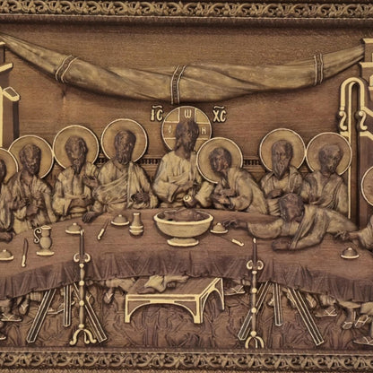 Last Supper Wooden Carved Handcrafted Christian Religious Icon. Byzantine Home Wall Art Decor Gift. Orthodox Greek Woodcarving Sculpture.
