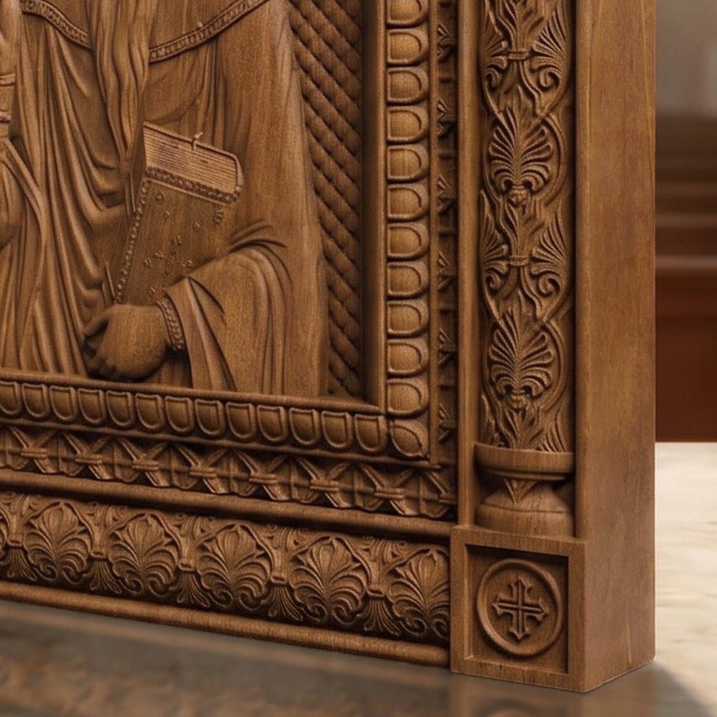 Saint Charalambos Wooden Carved Handmade Christian Icon | Byzantine Greek Orthodox Home Art Decor