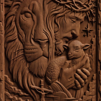 Jesus Christ the Lion Wooden Carved Handmade Christian Icon  Byzantine Greek Orthodox Home Art Decor Cretan Holy Carvings