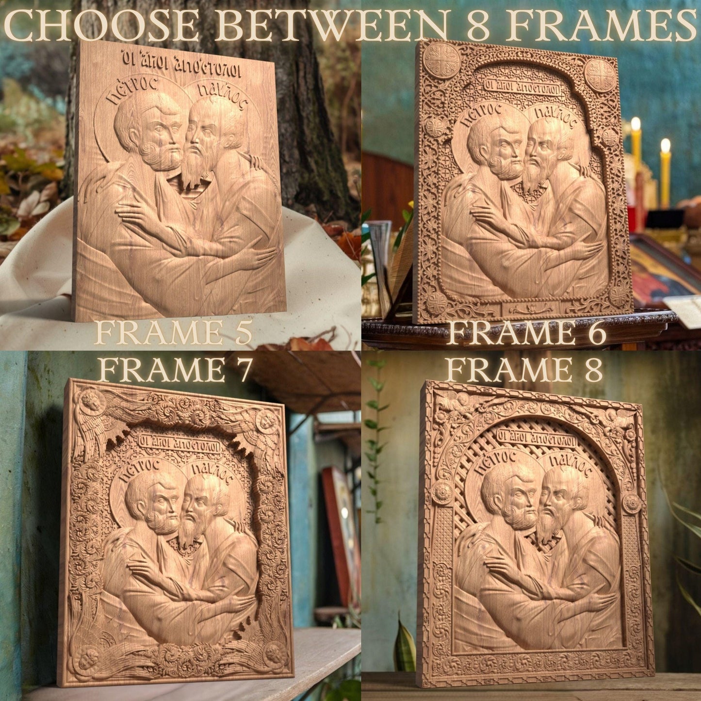 Αpostles Peter and Paul Wooden Carved Handmade Christian Icon. Byzantine Greek Orthodox Home Art Decor.
