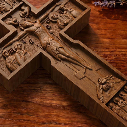 Hand Carved Cross No 10 | Wood Byzantine Greek Christian Wall Art