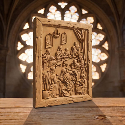 The Last Supper 5 Wooden Carved Handmade Christian Icon  Byzantine Greek Orthodox Home Decor Cretan Holy Carvings
