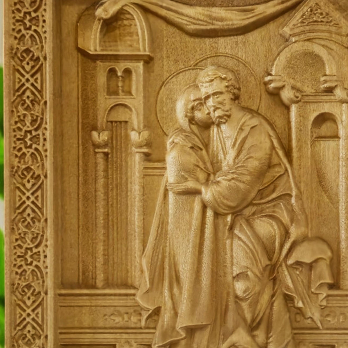 Saints Joachim and Anne Wooden Carved Handcrafted Christian Religious Icon. Byzantine Home Wall Art Decor Gift. Orthodox Greek Sculpture.